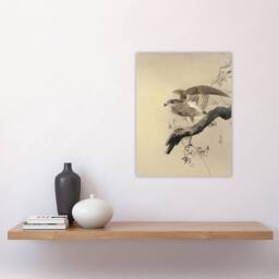 "Artery8 Hawk Bird of Prey on Tree Branch Retro Japan Wall Art Print Koson in Beige - Size: W12"" x H16""" - thumbnail 4