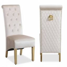HOME LUXE INTERIOR Pair Of Sofia Beige & Gold Dining Chairs Ring Knocker - Size: 1 Seater