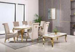 HOME LUXE INTERIOR Pair Of Sofia Beige & Gold Dining Chairs Ring Knocker - Size: 1 Seater - thumbnail 4