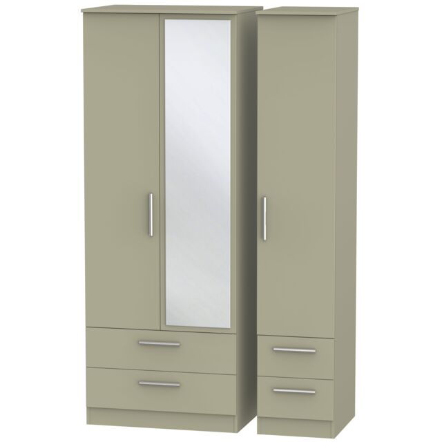 Ready Assembled 2 U Trent Tall Triple 2 Drawer Mirror + Drawer Wardrobe (Ready Assembled) in Light Brown
