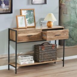 Rafaelo Mobilia Industrial Console Table With 2 Drawers & Storage Shelf in Natural - thumbnail 1