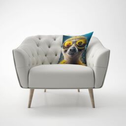 Warren Reed - Designer Meerkat With Golden Glasses Splashart Cushions in Yellow - Size: 60 cm x 60 cm - thumbnail 4