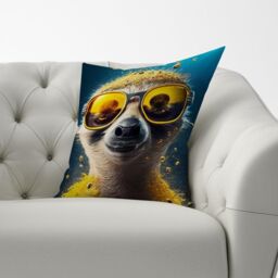 Warren Reed - Designer Meerkat With Golden Glasses Splashart Cushions in Yellow - Size: 60 cm x 60 cm - thumbnail 2