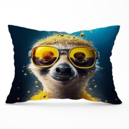 Warren Reed - Designer Meerkat With Golden Glasses Splashart Cushions in Yellow - Size: 60 cm x 60 cm - thumbnail 1
