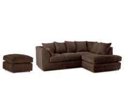 Furniture 786 Horizon Jumbo Cord 4 Seater Right Hand Facing Corner Sofa + Footstool in Chocolate - thumbnail 1