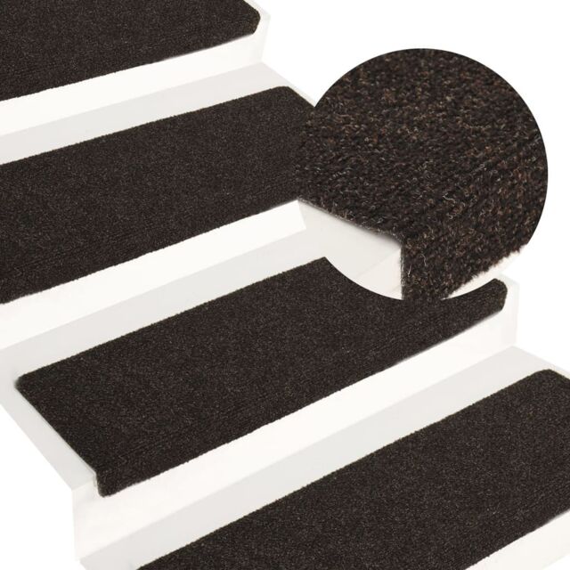 Berkfield Home Stair Mats 15 pcs Needle Punch 65x21x4 cm Dark Brown - Size: Medium - image 1
