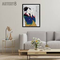 "Artery8 Woman Reading Letter Portrait Framed Canvas Wall Art Print Kitagawa - Size: W24"" x H32""" - thumbnail 3