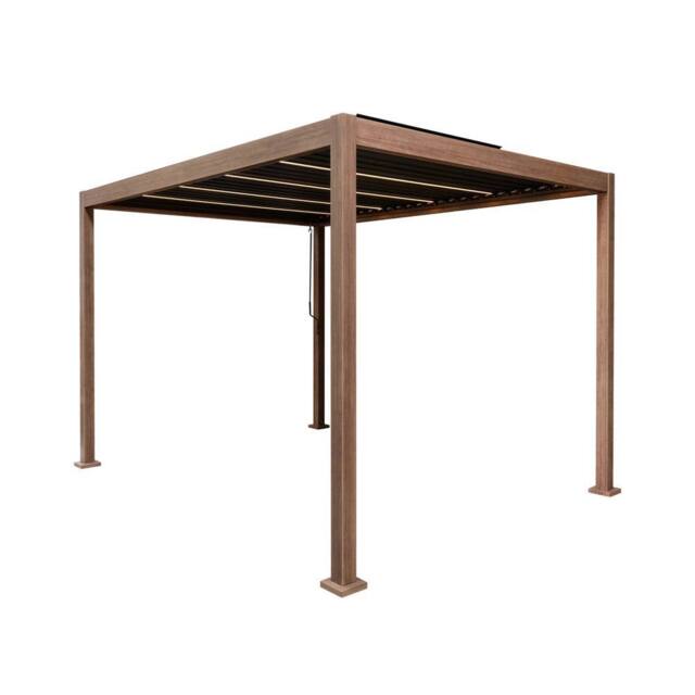 Monstershop Wood Effect Aluminium Pergola with LED Lights - 3m x 3m in Brown - image 1