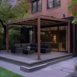 Monstershop Wood Effect Aluminium Pergola with LED Lights - 3m x 3m in Brown - thumbnail 4