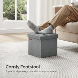 SONGMICS Set of 2 Small Storage Ottoman Bench Footrest Bed End Stool in Light Grey - thumbnail 1