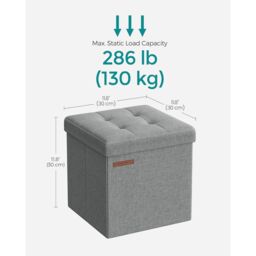 SONGMICS Set of 2 Small Storage Ottoman Bench Footrest Bed End Stool in Light Grey - thumbnail 2