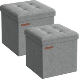 SONGMICS Set of 2 Small Storage Ottoman Bench Footrest Bed End Stool in Light Grey - thumbnail 6
