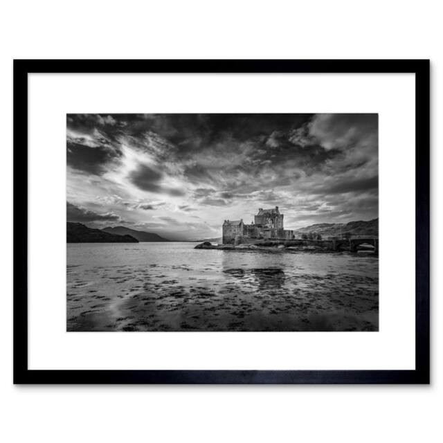 "Artery8 Scottish Photo Landscape Eilean Donan Castle BW 12x16"" Framed Art in Grey - Size: W12"" x H16""" - image 1