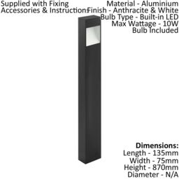 Loops 2 PACK IP44 Outdoor Pedestal Light Anthracite Tall Square Post 10W LED - thumbnail 2