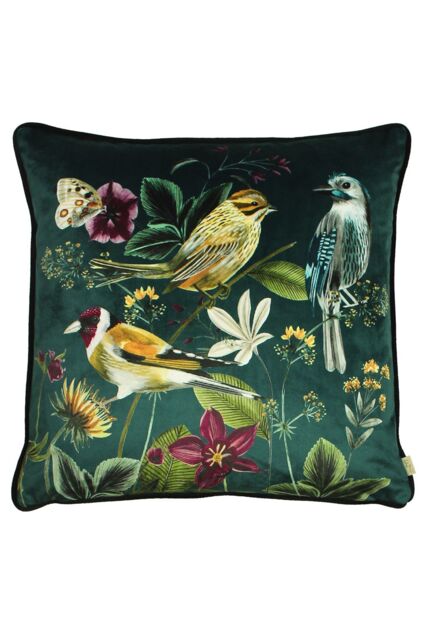 Evans Lichfield Midnight Garden Birds Printed Cushion in Green - Size: 43 cm x 43 cm - image 1