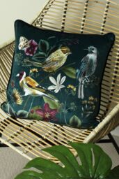 Evans Lichfield Midnight Garden Birds Printed Cushion in Green - Size: 43 cm x 43 cm - thumbnail 5