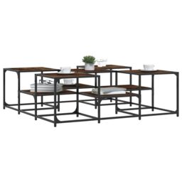 Berkfield Home Coffee Table Smoked Oak 121x121x40 cm Engineered Wood in Brown - Size: 121 x 121 x 40 cm - thumbnail 4