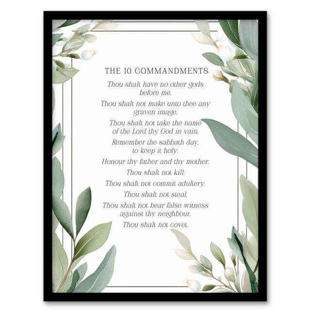 "Artery8 Wall Art Print The 10 Ten Commandments Green Exodus Faith Bible Quote Framed - Size: W12"" x H16""" - image 1