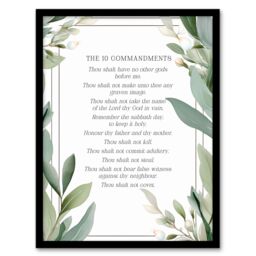 "Artery8 Wall Art Print The 10 Ten Commandments Green Exodus Faith Bible Quote Framed - Size: W12"" x H16""" - thumbnail 1