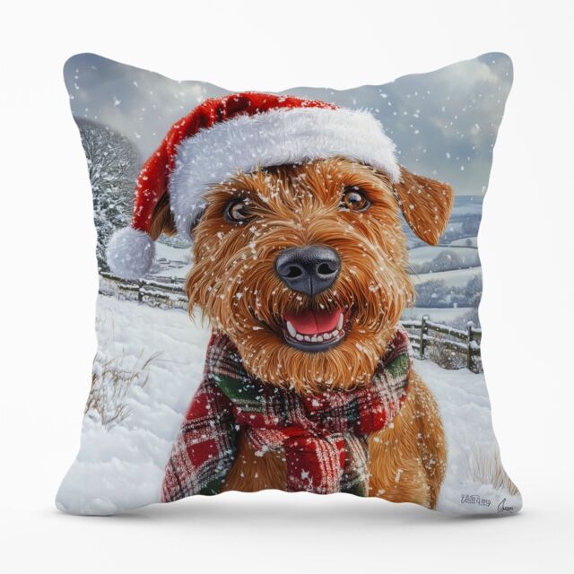 Warren Reed - Designer Christmas Irish Terrier Cushion in Brown - Size: 60 cm x 60 cm - image 1