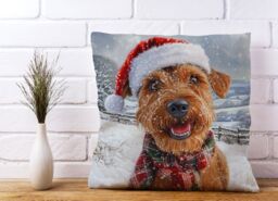 Warren Reed - Designer Christmas Irish Terrier Cushion in Brown - Size: 60 cm x 60 cm - thumbnail 2