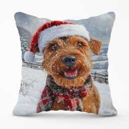 Warren Reed - Designer Christmas Irish Terrier Cushion in Brown - Size: 60 cm x 60 cm - thumbnail 1