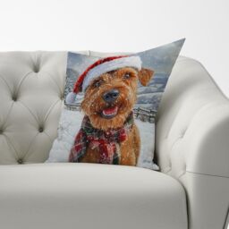 Warren Reed - Designer Christmas Irish Terrier Cushion in Brown - Size: 60 cm x 60 cm - thumbnail 3