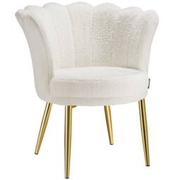 tectake Armchair Stella 1 - Faux Fur Cream/Gold in Cream - Size: 1 Pack