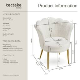tectake Armchair Stella 1 - Faux Fur Cream/Gold in Cream - Size: 1 Pack - thumbnail 6