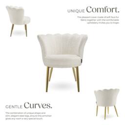tectake Armchair Stella 1 - Faux Fur Cream/Gold in Cream - Size: 1 Pack - thumbnail 3