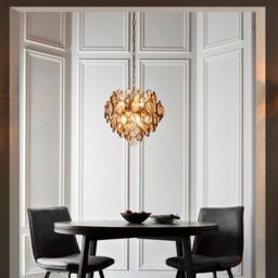 Loops Antique Gold Ornate Chandelier - Clear & Amber Glass Detailling - Dimmable - thumbnail 4
