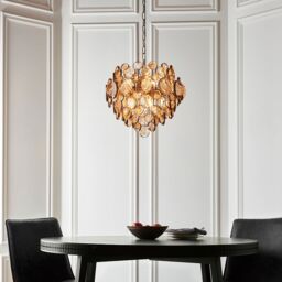 Loops Antique Gold Ornate Chandelier - Clear & Amber Glass Detailling - Dimmable - thumbnail 3