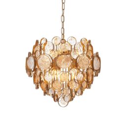 Loops Antique Gold Ornate Chandelier - Clear & Amber Glass Detailling - Dimmable
