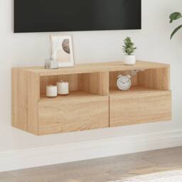 Berkfield Home TV Wall Cabinet Sonoma Oak 80x30x30 cm Engineered Wood in Natural - Size: 80 x 30 x 30 cm - thumbnail 2