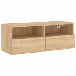 Berkfield Home TV Wall Cabinet Sonoma Oak 80x30x30 cm Engineered Wood in Natural - Size: 80 x 30 x 30 cm - thumbnail 3