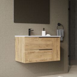 Banyetti Celtic Duo 800mm Wall Hung Vanity Unit with Door & Basin - Ostippo Oak in Light Oak - thumbnail 6