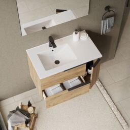 Banyetti Celtic Duo 800mm Wall Hung Vanity Unit with Door & Basin - Ostippo Oak in Light Oak - thumbnail 8