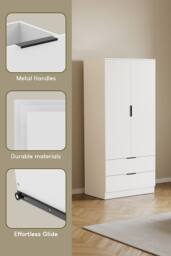 Home Discount Vida Designs Trega 2 Door 2 Drawer Wardrobe Clothes Hanging Rail MDF in White - thumbnail 4