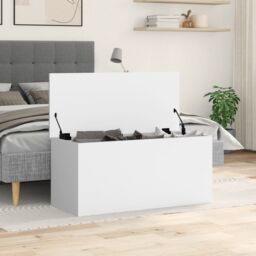 Berkfield Home Storage Box White 100x42x46 cm Engineered Wood - Size: 100 x 42 x 46 cm - thumbnail 3