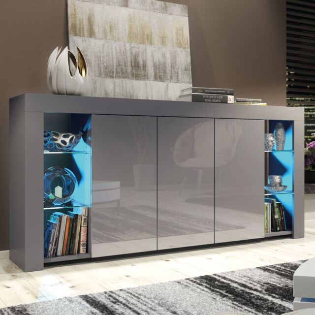 Creative Furniture Eden Sideboard 164cm - A Sophisticated & Spacious Cabinet with Gloss Doors & LED Lights in Dark Grey - image 1