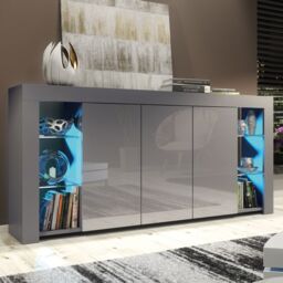 Creative Furniture Eden Sideboard 164cm - A Sophisticated & Spacious Cabinet with Gloss Doors & LED Lights in Dark Grey