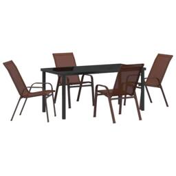 Berkfield Home Modern 5 Piece Garden Dining Set Brown Textilene & Steel - thumbnail 3