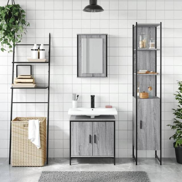 Berkfield Home Durable 3 Piece Bathroom Furniture Set Grey Sonoma Engineered Wood - image 1