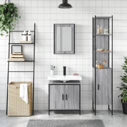 Berkfield Home Durable 3 Piece Bathroom Furniture Set Grey Sonoma Engineered Wood