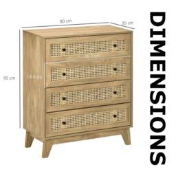 FURNOS Wide Rattan Effect 4 Drawers Bedroom Storage Chest Unit in Brown - thumbnail 8