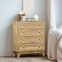 FURNOS Wide Rattan Effect 4 Drawers Bedroom Storage Chest Unit in Brown - thumbnail 6