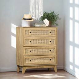 FURNOS Wide Rattan Effect 4 Drawers Bedroom Storage Chest Unit in Brown - thumbnail 3