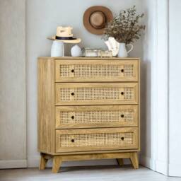FURNOS Wide Rattan Effect 4 Drawers Bedroom Storage Chest Unit in Brown - thumbnail 2