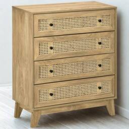 FURNOS Wide Rattan Effect 4 Drawers Bedroom Storage Chest Unit in Brown - thumbnail 4