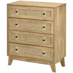 FURNOS Wide Rattan Effect 4 Drawers Bedroom Storage Chest Unit in Brown - thumbnail 7